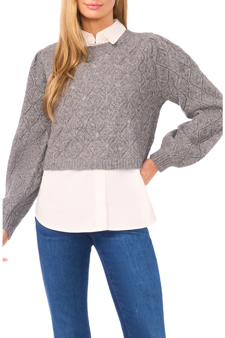 Pointelle Mixed Media Sweater, Main, color, FOSSIL