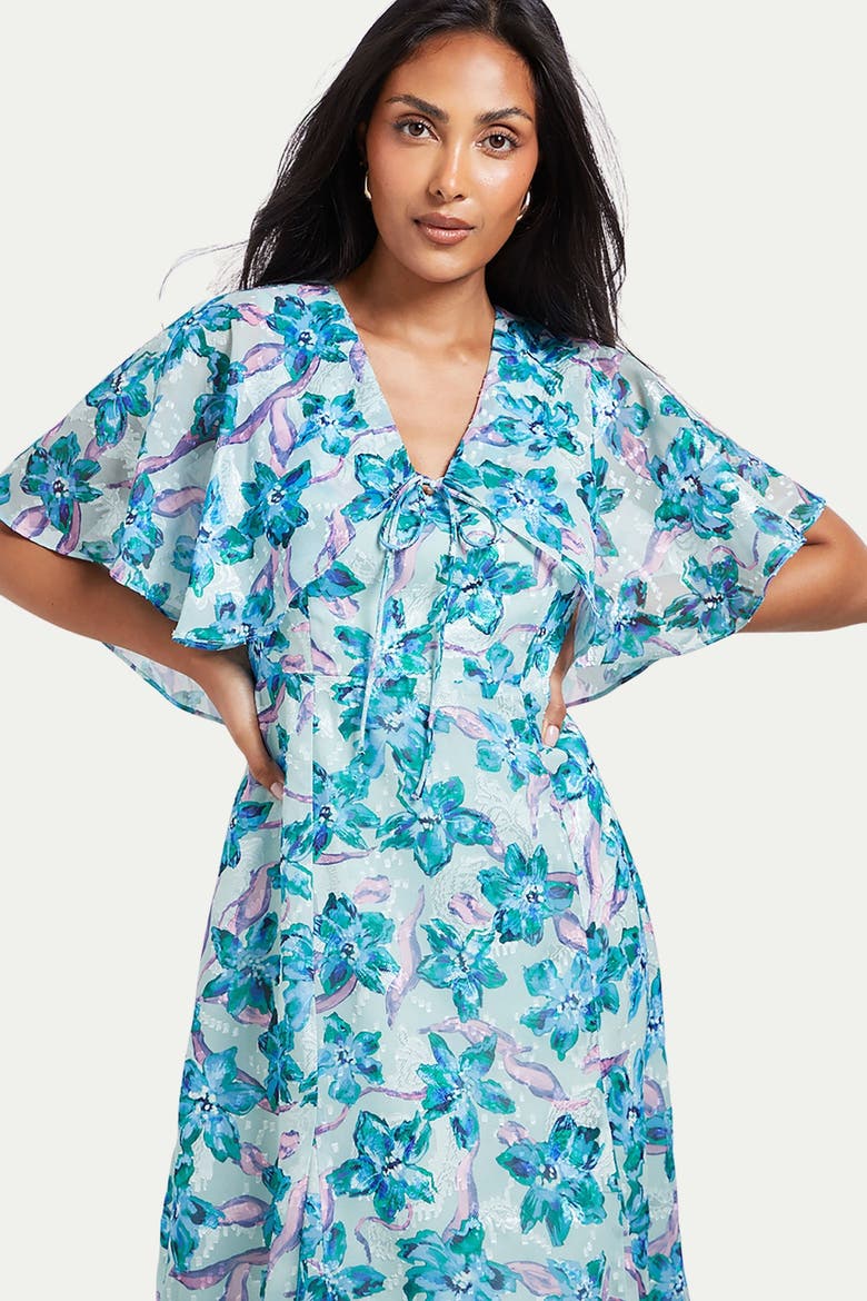 Petite Floral Midi Dress, Alternate, color, Mint