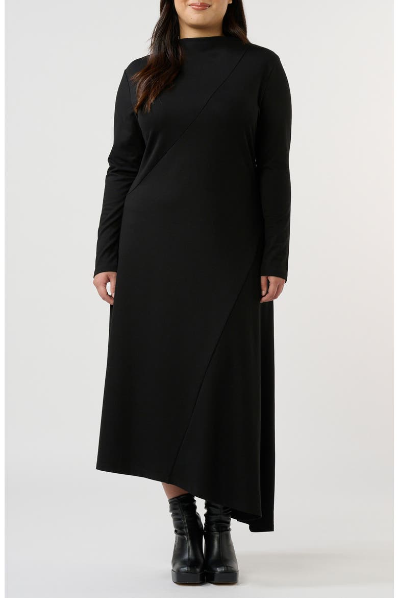 Abagail Asymmetric Hem Midi Sweater Dress, Main, color, BLACK