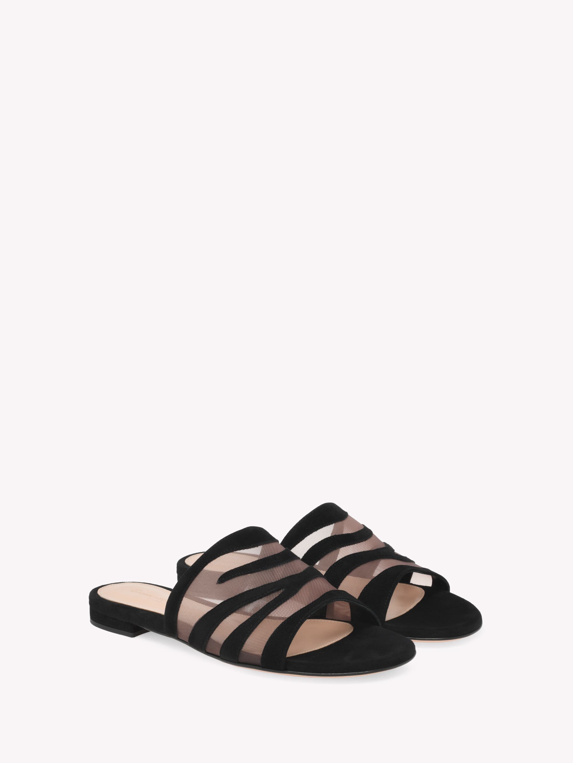 Gianvito Rossi Tigra Sandals, Alternate, color, Black Fabric And Suede