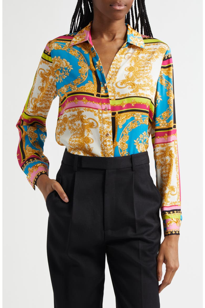 The Madeline Aphrodite's Palace Stretch Silk Button-Up Shirt, Main, color, PALACE PRINT