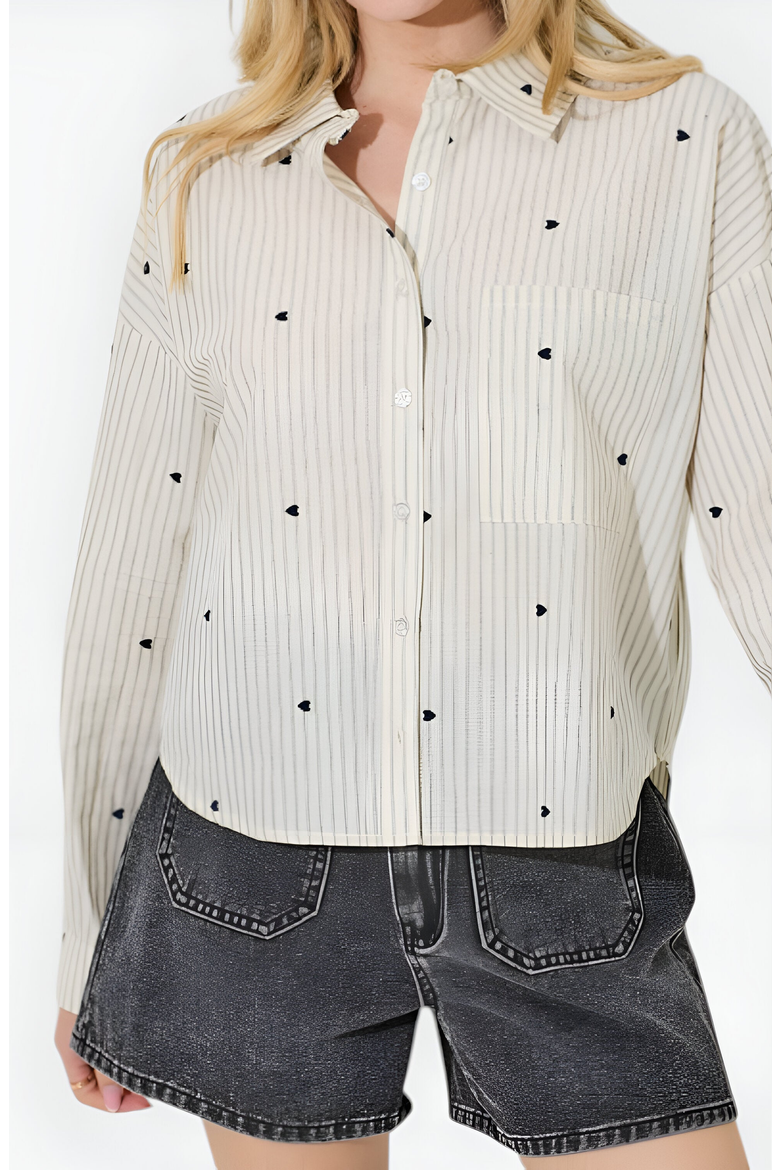 Striped Button-Up Shirt with Embroidered Hearts and Chest Pocket Detail, Alternate, color, Striped