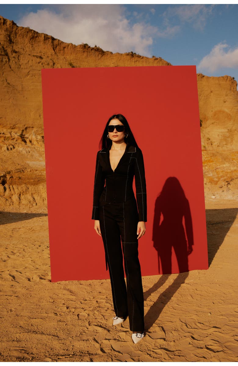 PCFG Free Heaven Stitch Detail Corset Blazer, Alternate, color, Black