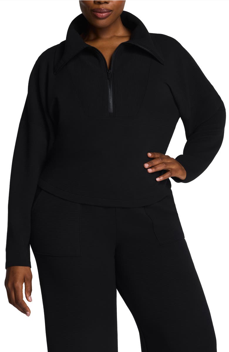 SPANX<sup>®</sup> AirEssentials French Rib Quarter Zip Pullover, Main, color, Very Black