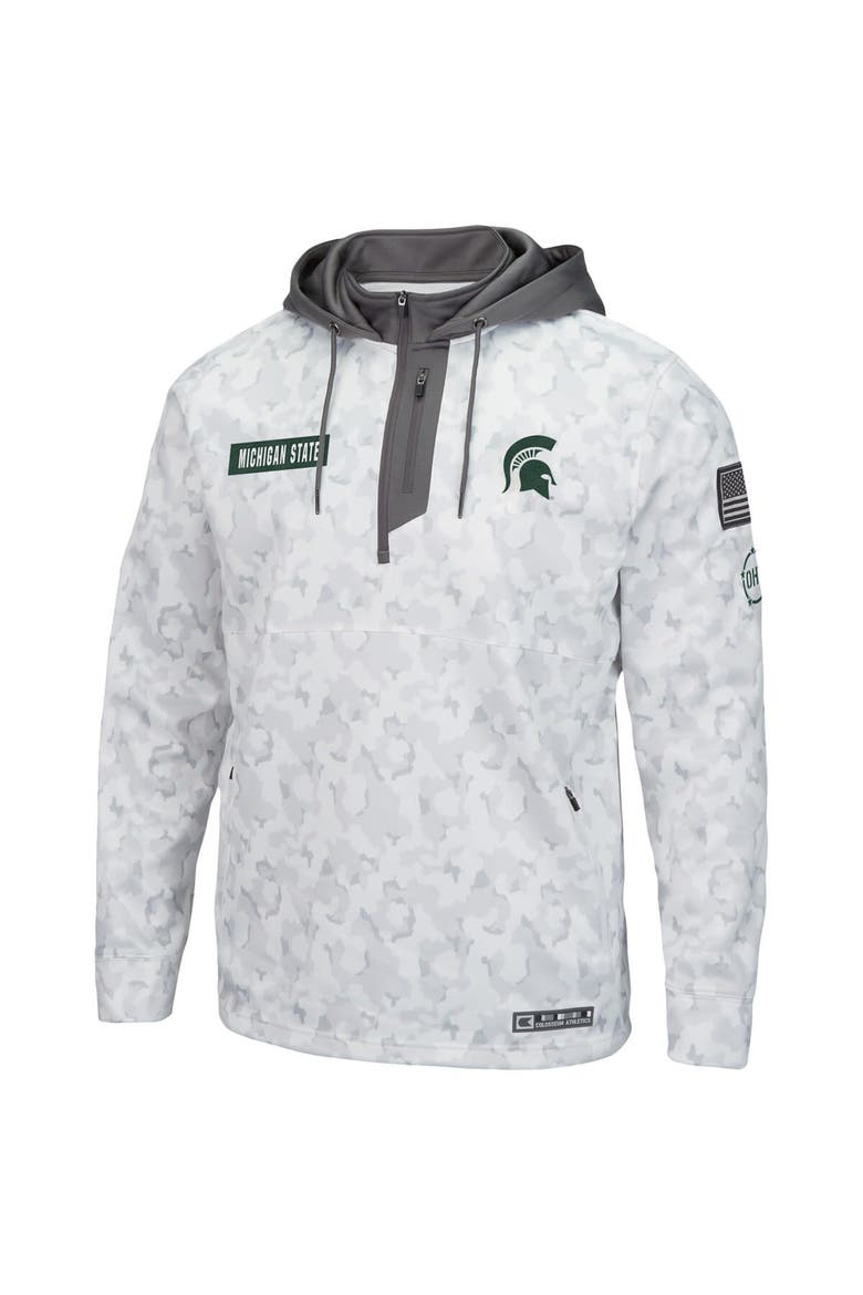 Men's Colosseum Arctic Camo Michigan State Spartans OHT Military Appreciation Quarter-Zip Hoodie, Alternate, color, Arctic Camo