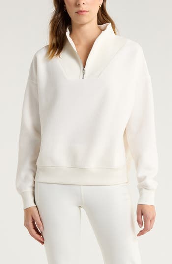 Zella Cozy Bouclé Quarter Zip Sweatshirt in Ivory Egret at Nordstrom Rack, Size Large