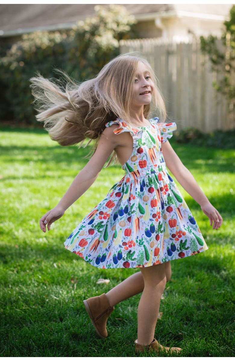WORTHY THREADS Girls Ruffle Sleeve Dress, Alternate, color, Veggies