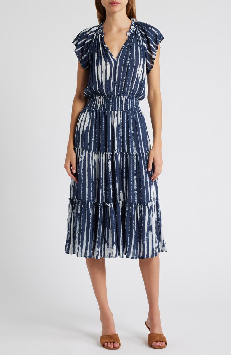 Rails Amellia Print Tiered Midi Dress, Main, color, Indigo Nile