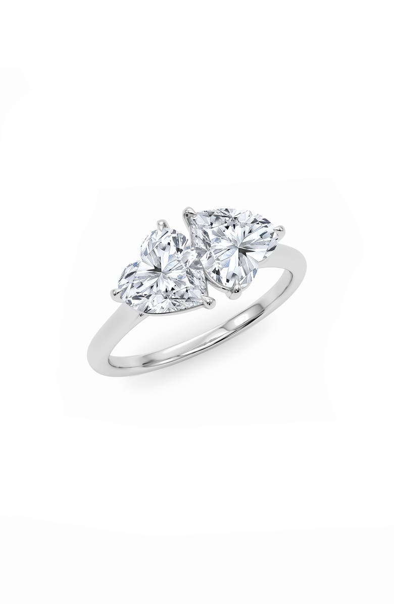 HauteCarat Lab Grown Diamond Twin Heart Ring, Alternate, color, 18K White Gold