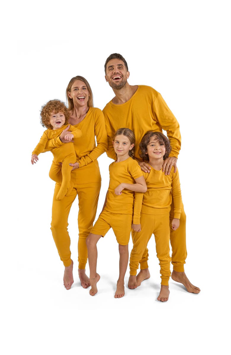 Leveret Footed Solid Cotton Matching Family Pajamas, Alternate, color, Mustard