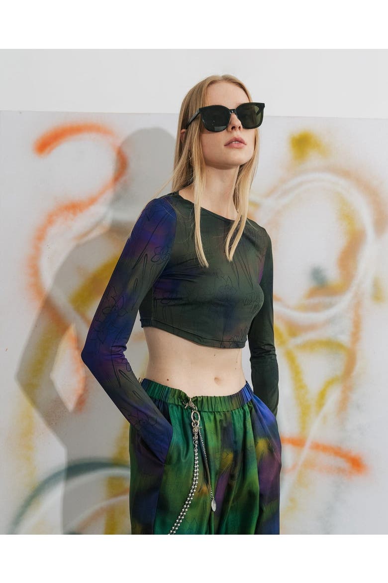 "Brooklyn" Long Sleeve Crop Top, Alternate, color, Green