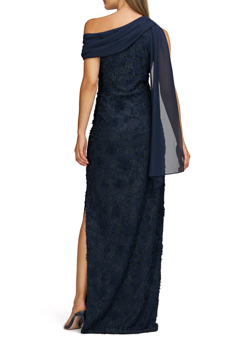 Elodie Floral One-Shoulder Cotton Blend Gown, Alternate, color, DEEP NAVY
