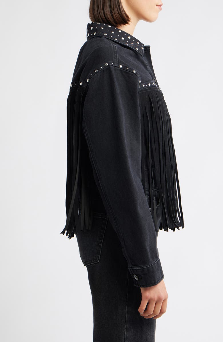 Mavi Jeans Jenna Smoke Fringe Stud Detail Denim Jacket, Alternate, color, Smoke Fringe Denim