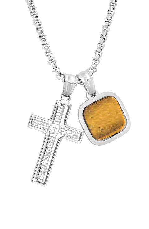Our Faith Orbital Cross & Tiger's Eye Pendant Necklace