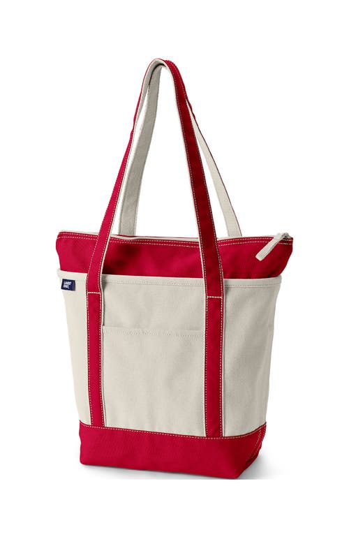 Lands' End Zip Top Long Handle Canvas Tote Bag in Natural/heritage Red at Nordstrom, Size Large