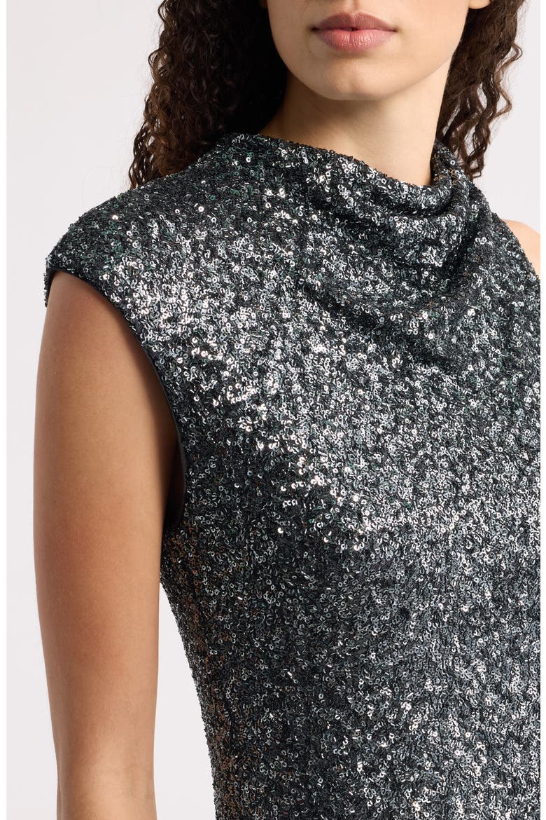 Enany Cowl Neck Sequin Midi Dress, Alternate, color, SILVER DARK GREY METALLIC