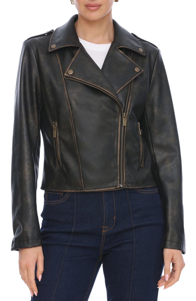 Bagatelle Faux Leather Moto Jacket, Main, color, Black-Gold