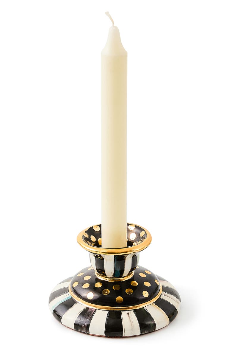 Courtly Check Small Ceramic Candleholder, Alternate, color, BLACK/ WHITE