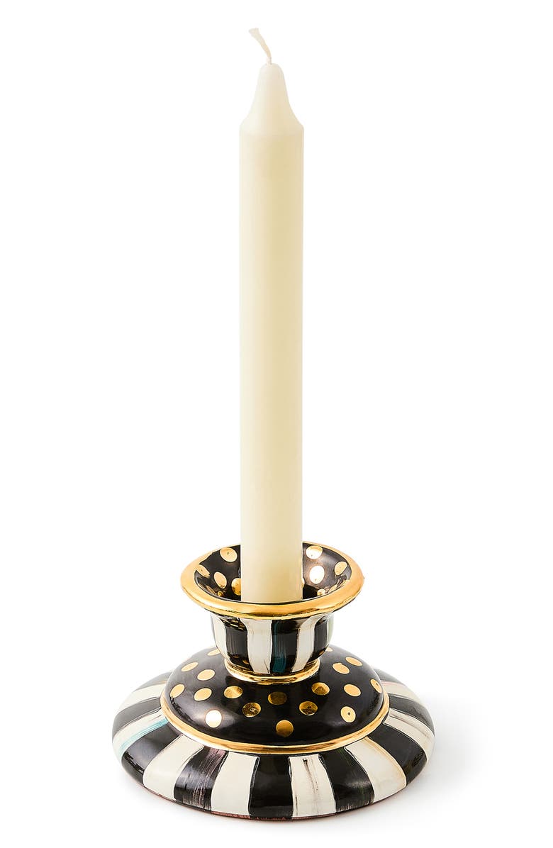 MACKENZIE CHILDS Courtly Check Small Ceramic Candleholder, Alternate, color, Black/ White