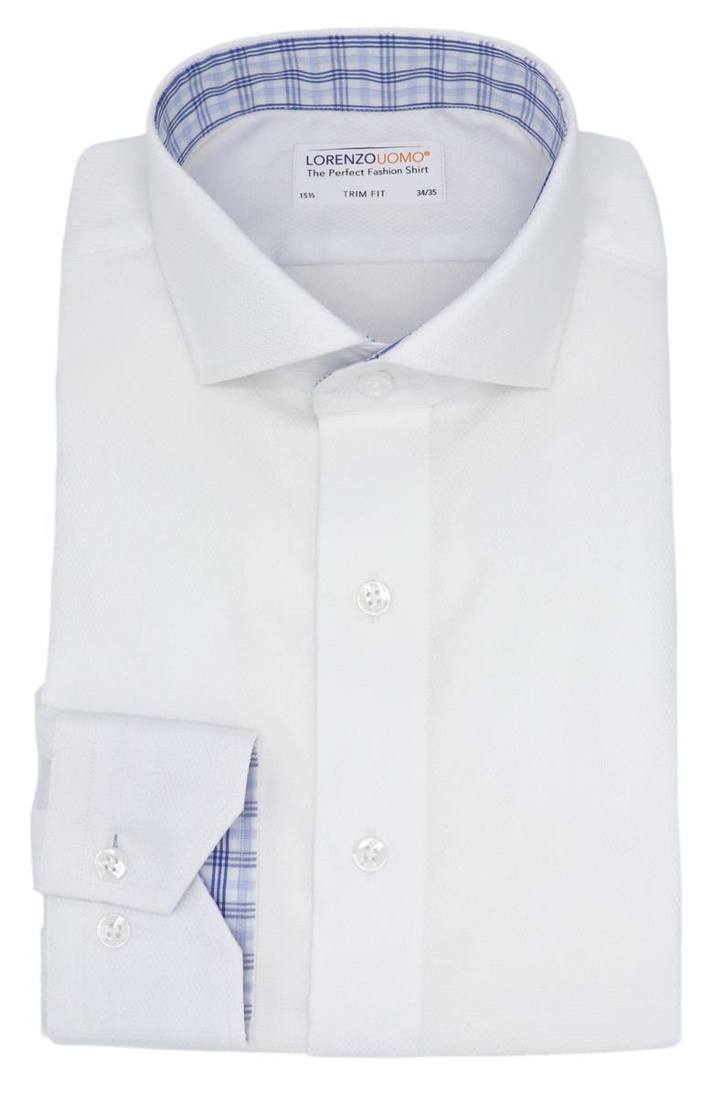 Lorenzo Uomo Solid Diamond Textured Trim Fit Dress Shirt, Main, color, 