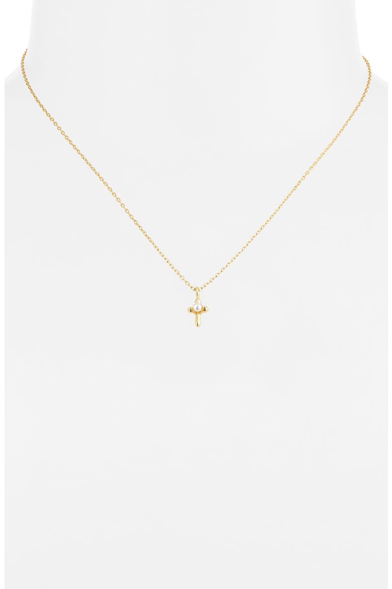Imitation Pearl Center Cross Necklace, Alternate, color, GOLD