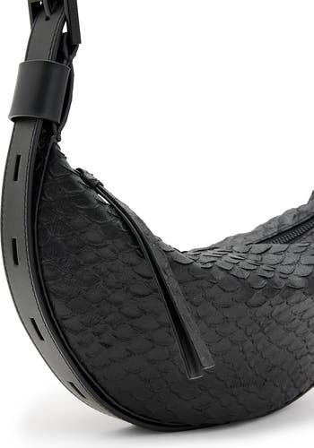 Half Moon Snake Embossed Leather Crossbody Bag