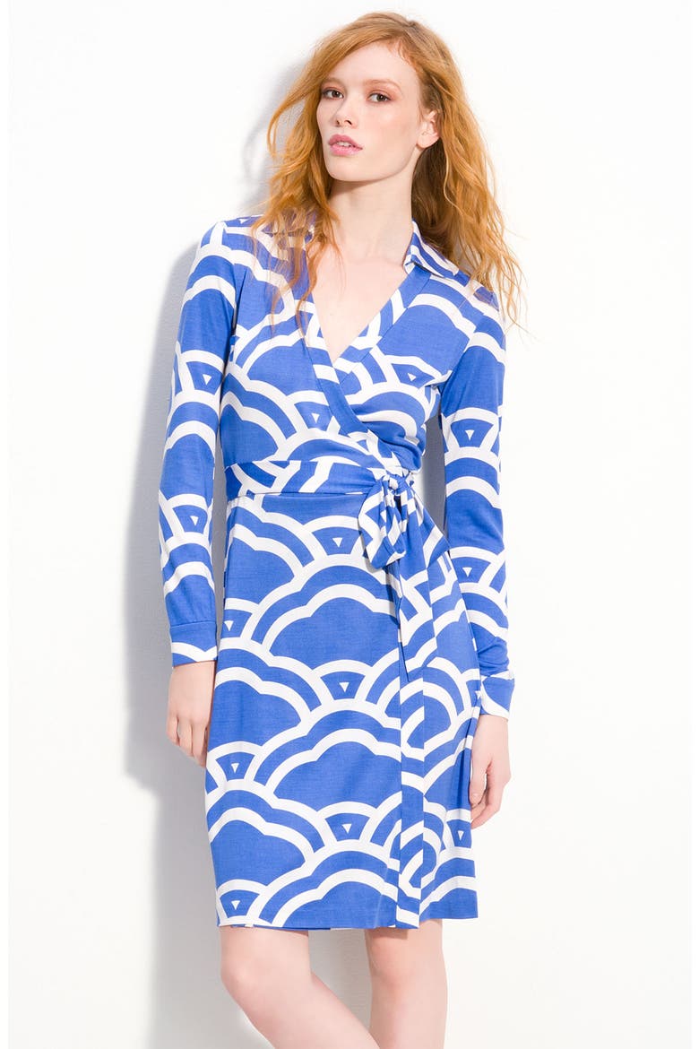 'New Jeanne' Wrap Shirtdress, Main, color, GRAPHIC CLOUDS LARGE BLUE