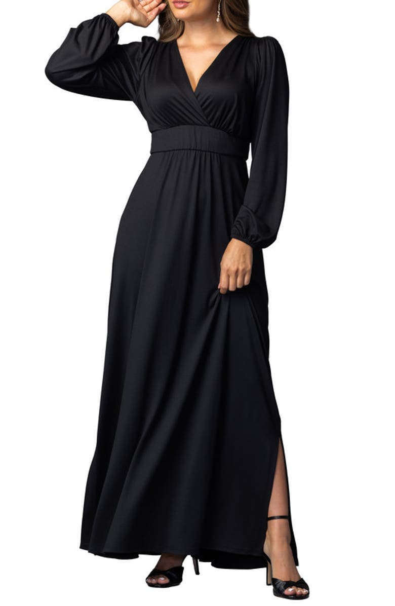 Kiyonna Kelsey Long Sleeve Maxi Dress, Main, color, Black Noir