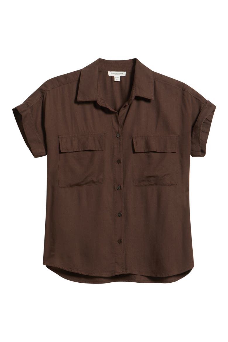 Kia Short Sleeve Button-Up Shirt, Alternate, color, HOT FUDGE