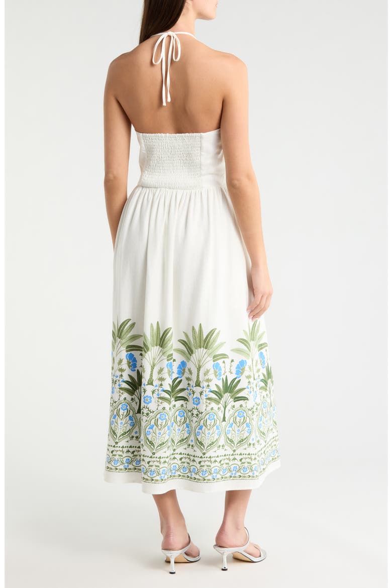 Senara Placed Print Halter Neck Dress, Alternate, color, WHITE-GREEN-MULTI