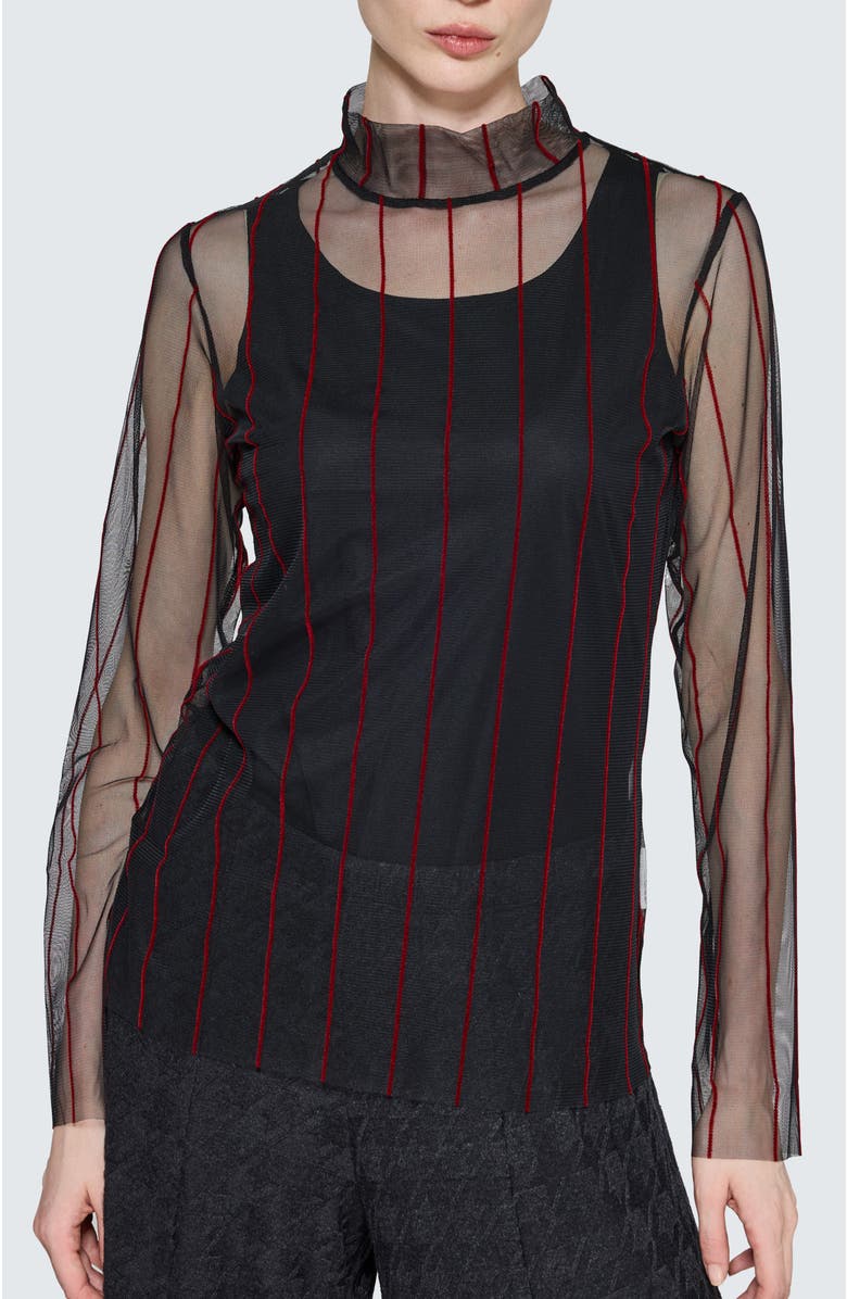 LUUKAA Eisley Striped Mesh Blouse, Main, color, Black Red