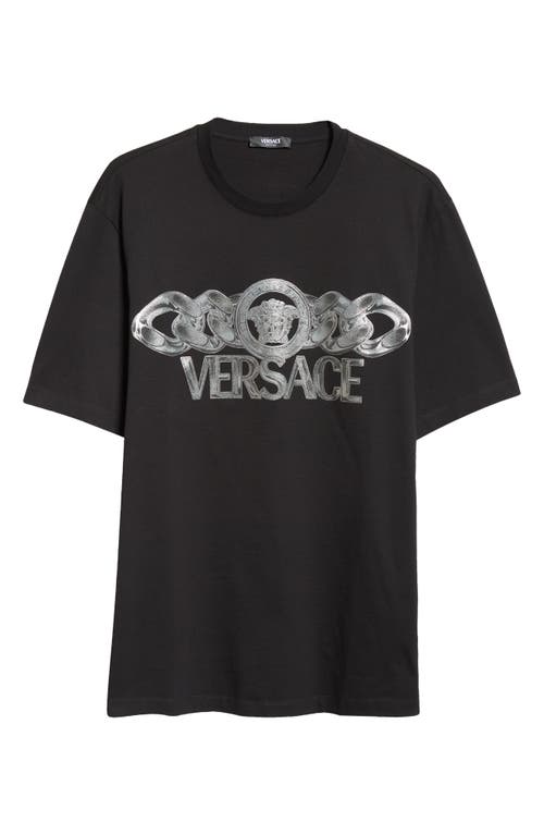 Versace Black T-shirt With Medusa Head Logo Print On The Front In Cotton Man In Black Print