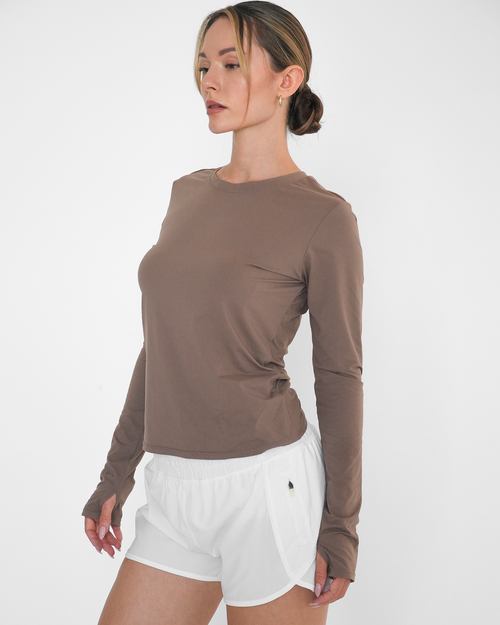 Rebody Active Raya Mid Length Compression Nylon Long Sleeve Top In Gray