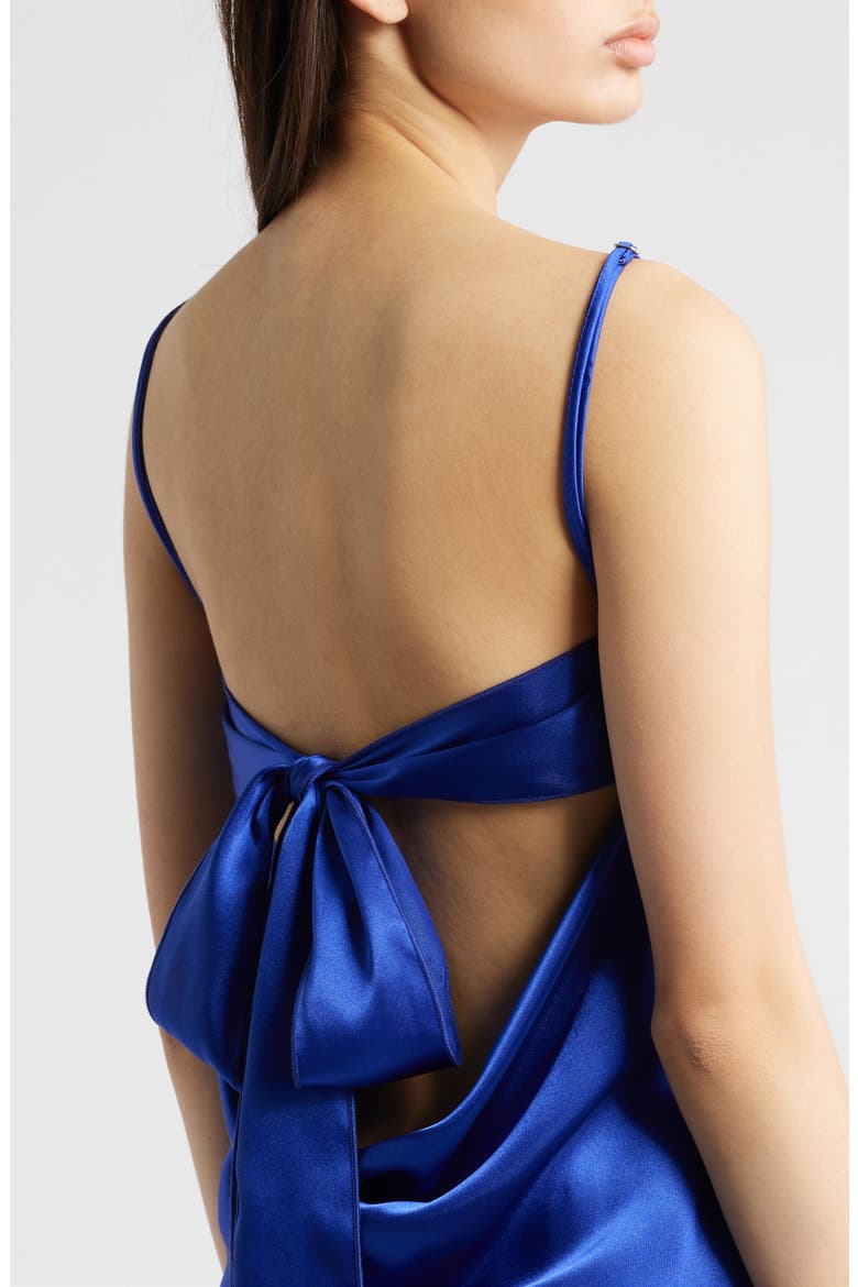 Bow Back Satin Cocktail Slipdress, Alternate, color, ROYAL