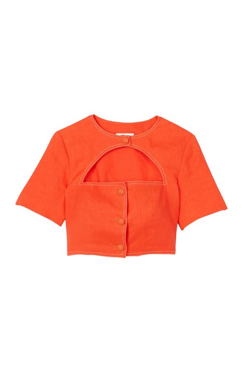 Sandro Linen-blend Tailored Cut-out Top In Orange