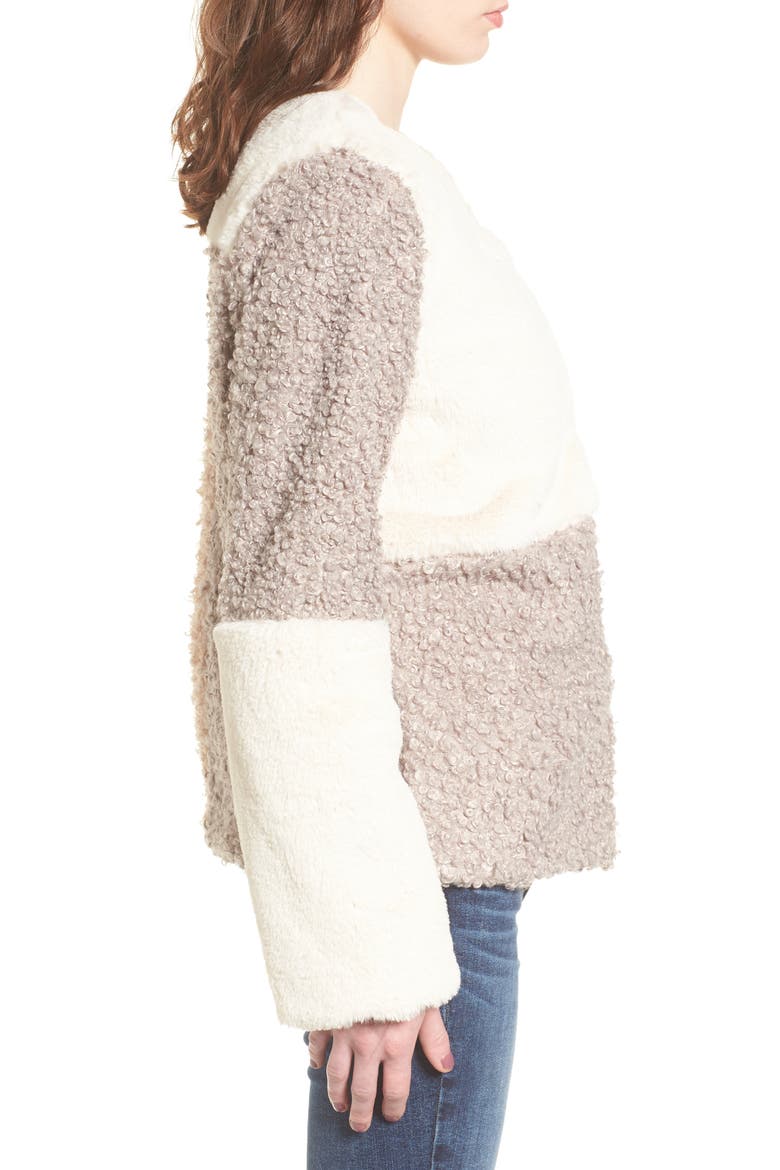Patchwork Faux Fur Coat, Alternate, color, CREAM