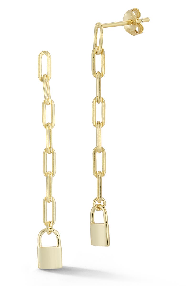 GLAZE JEWELRY Chain Lock Linear Earrings, Main, color, Yellow Gold