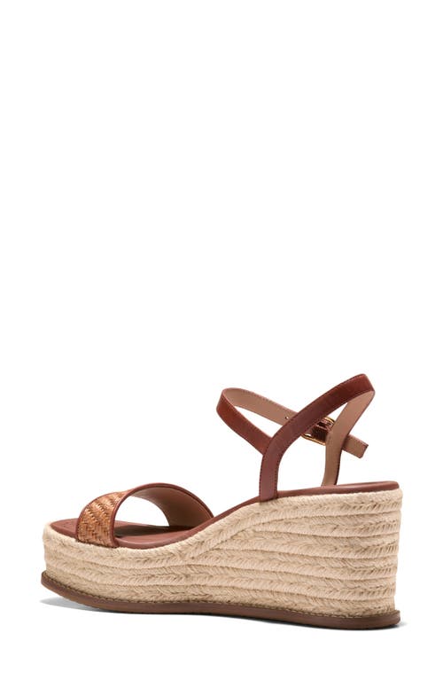 Cole Haan Keeton Cloudfeel Espadrille Ankle Strap Platform Wedge Sandal In Tan Raffia/dark Cuoio Leather