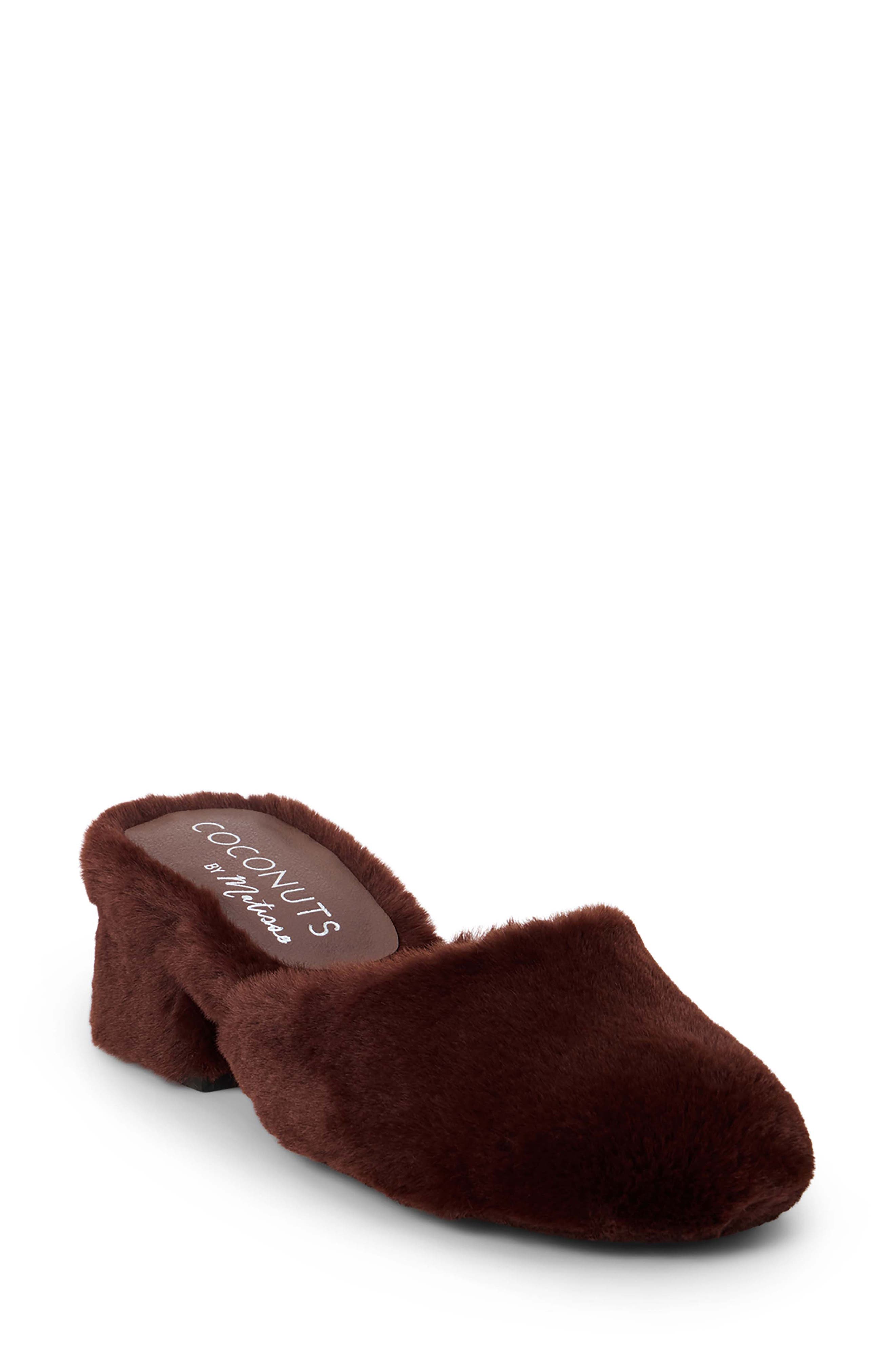 Coconuts by Matisse Teddy Faux Fur Mule in Chocolate 