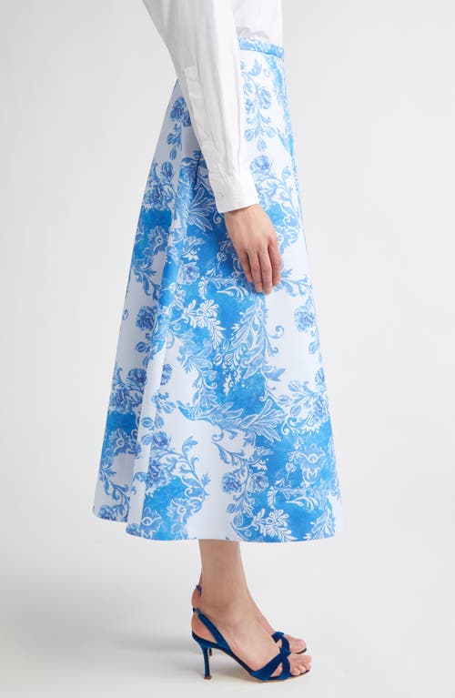 Emilia Wickstead Hallie Floral Damask Taffeta Faille A-line Skirt In Blue