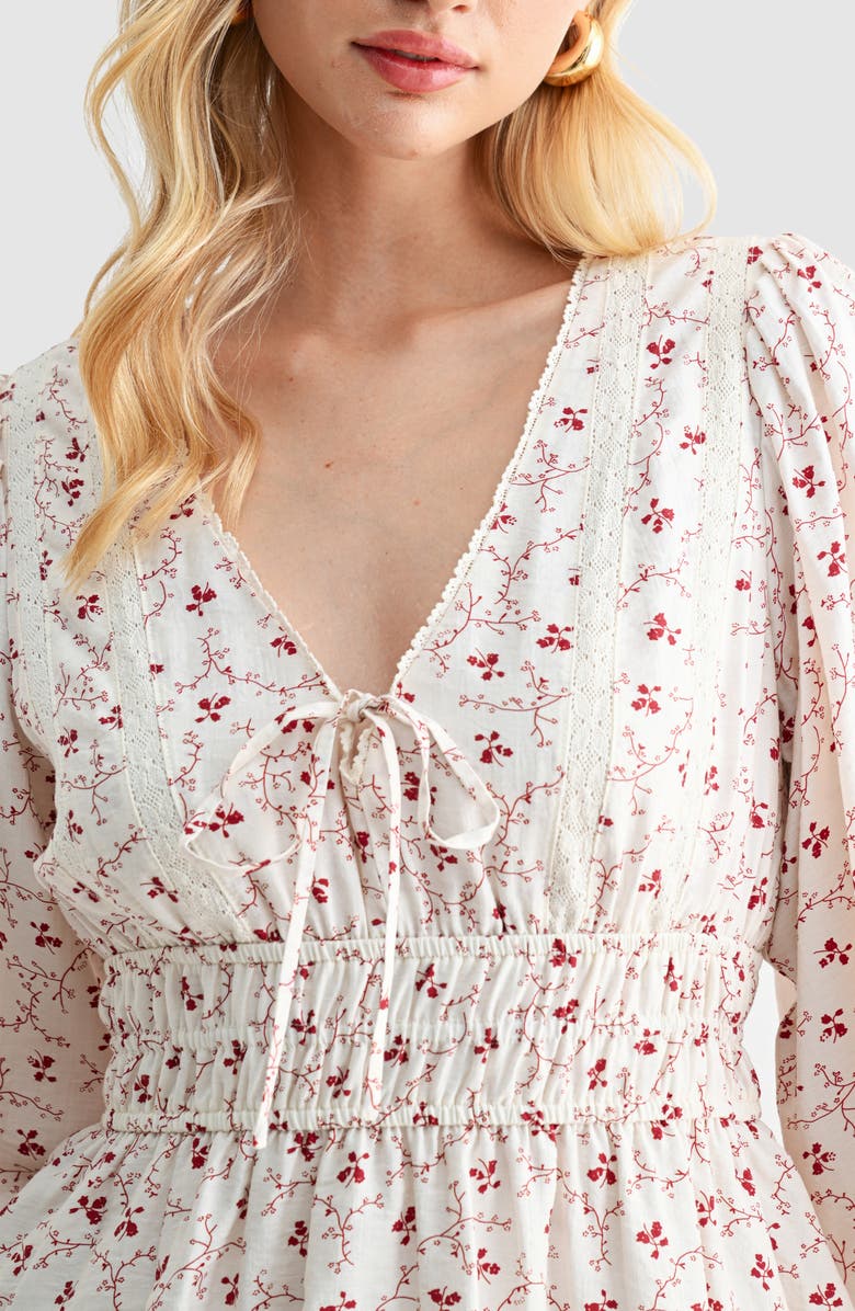 Lush Tiered Long Sleeve Minidress, Alternate, color, Cream Red