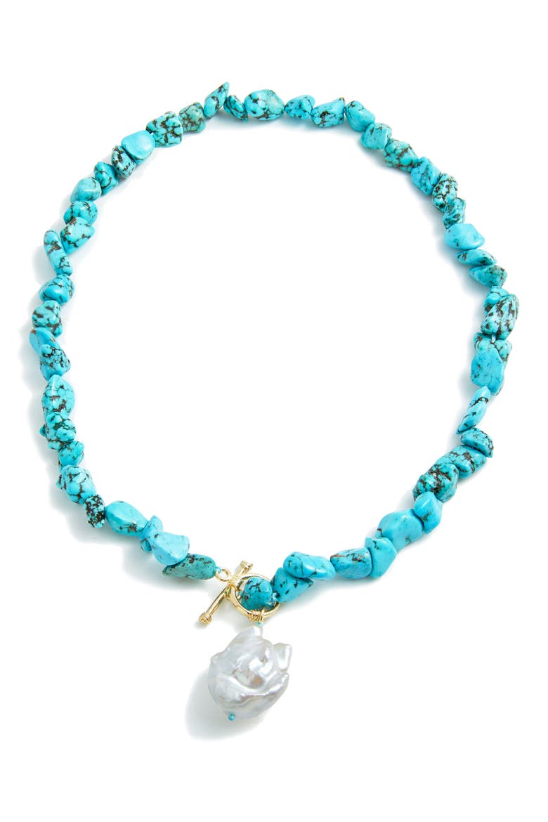 Dyed Howlite & Baroque Pearl Pendant Toggle Necklace, Main, color, TURQUOISE