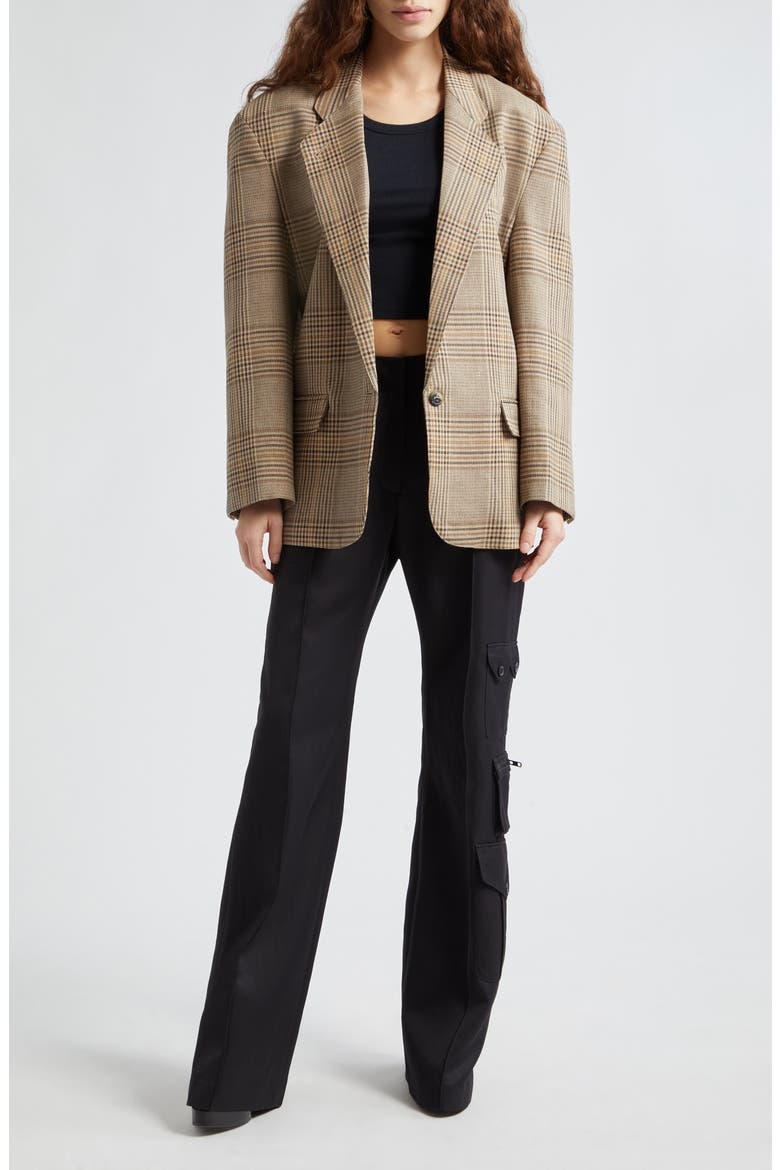 Massive One-Button Plaid Cotton & Linen Blazer, Alternate, color, SAND GLEN CHECK