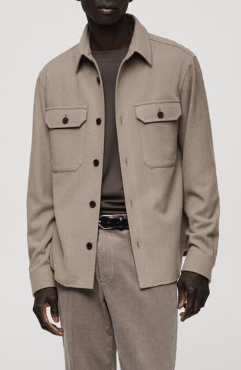 Mango Wool Blend Flannel Overshirt In Neutral