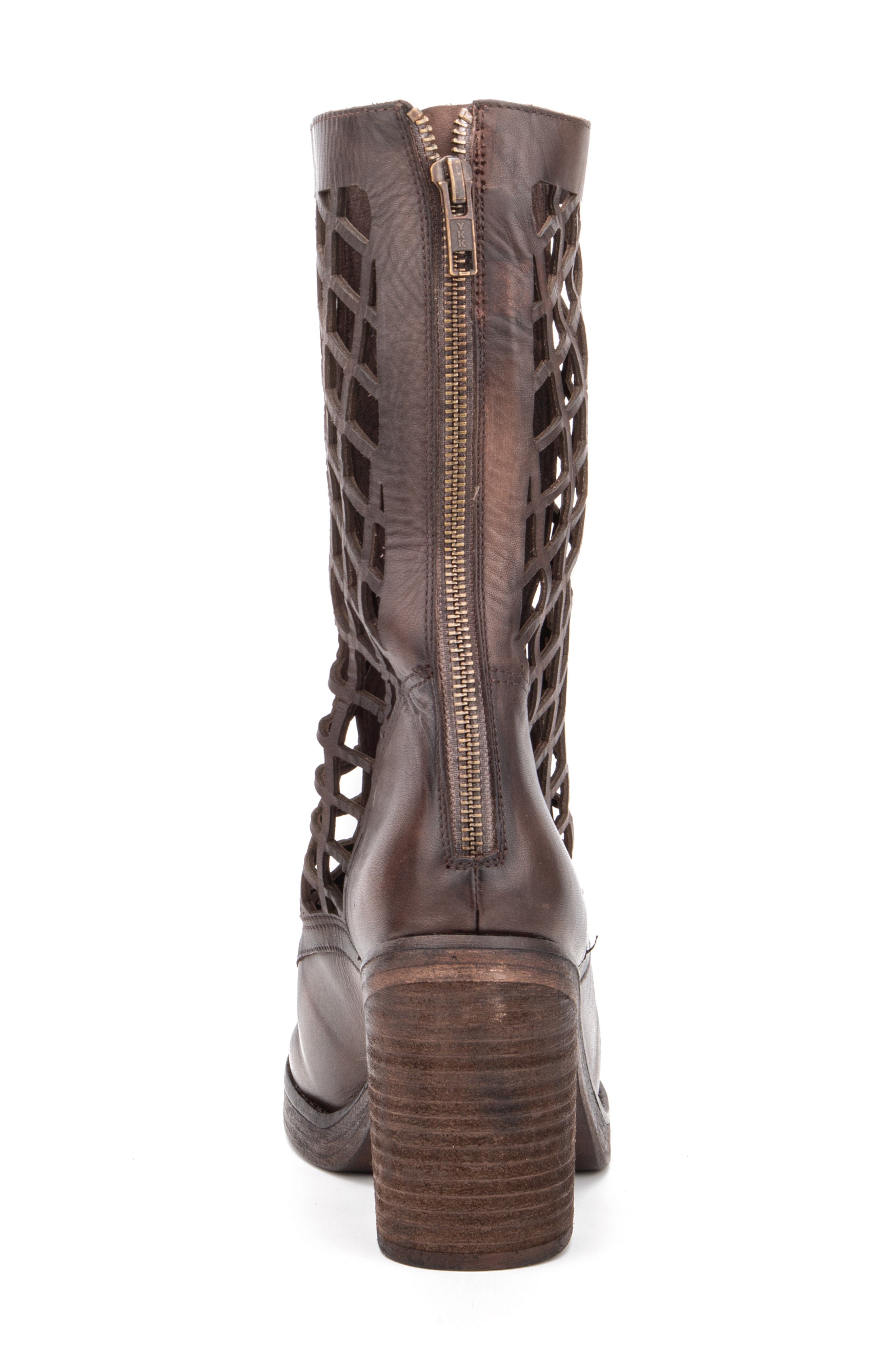 Normandy Leather Fishnet Cutout Block Heel Boot, Alternate, color, BROWN