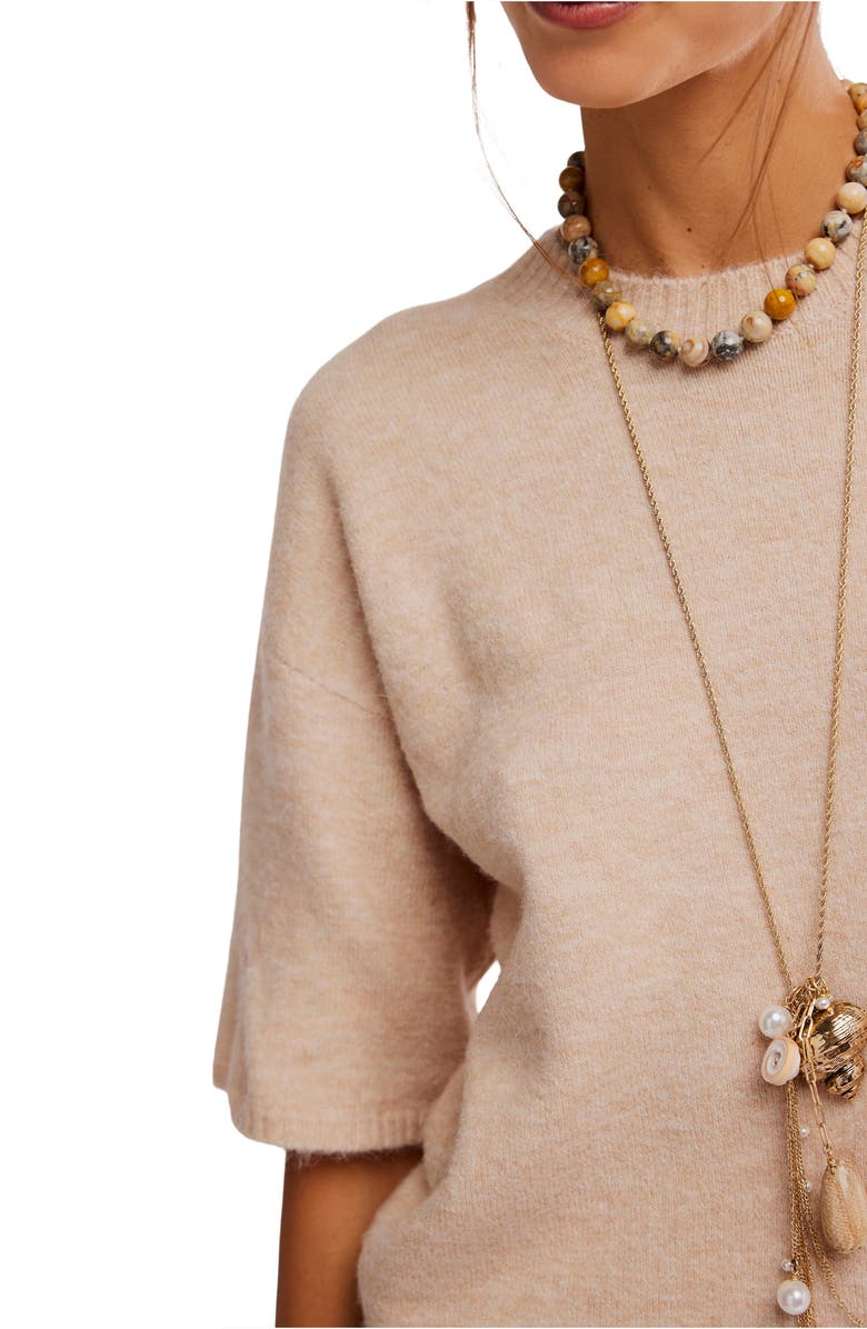 Free People Margot Oversize Short Sleeve Sweater, Alternate, color, Pearl Melange