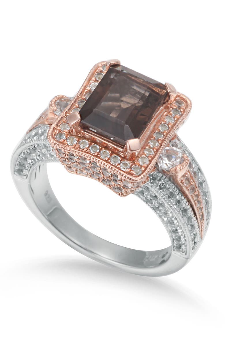 Two-Tone Sterling Silver Smoky Quartz & White Topaz Ring, Alternate, color, BROWN