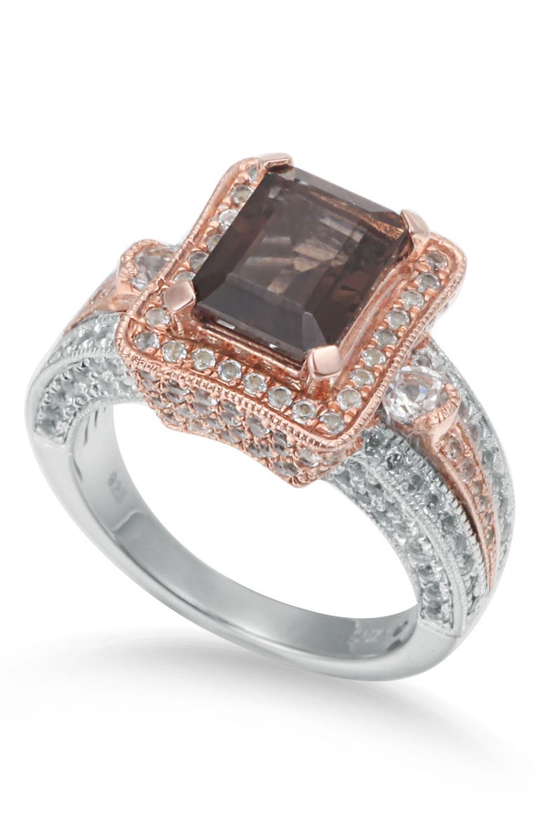 SUZY LEVIAN Two-Tone Sterling Silver Smoky Quartz & White Topaz Ring, Alternate, color, Brown