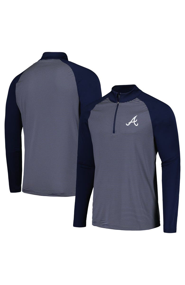 LEVELWEAR Men's Levelwear Navy Atlanta Braves Charter Striped Raglan Quarter-Zip Top, Main, color, 