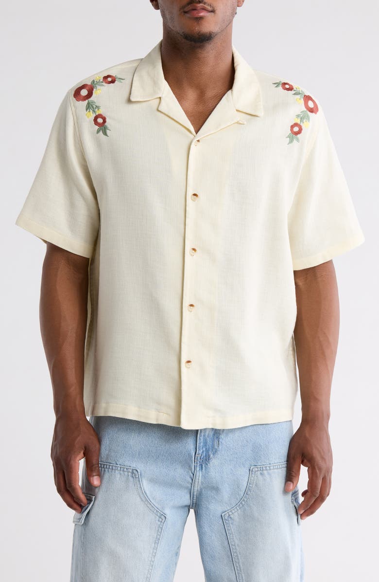 PacSun Floral Embroidered Short Sleeve Button-Up Shirt, Main, color, 